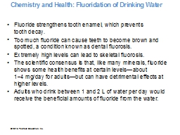 Chemistry and Health: Fluoridation of Drinking Water