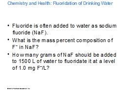 Chemistry and Health: Fluoridation of Drinking Water
