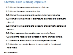 Chemical Skills Learning Objectives